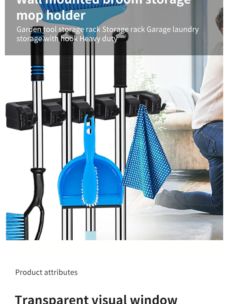 Suporte de parede vassoura, rodo, mop para parede