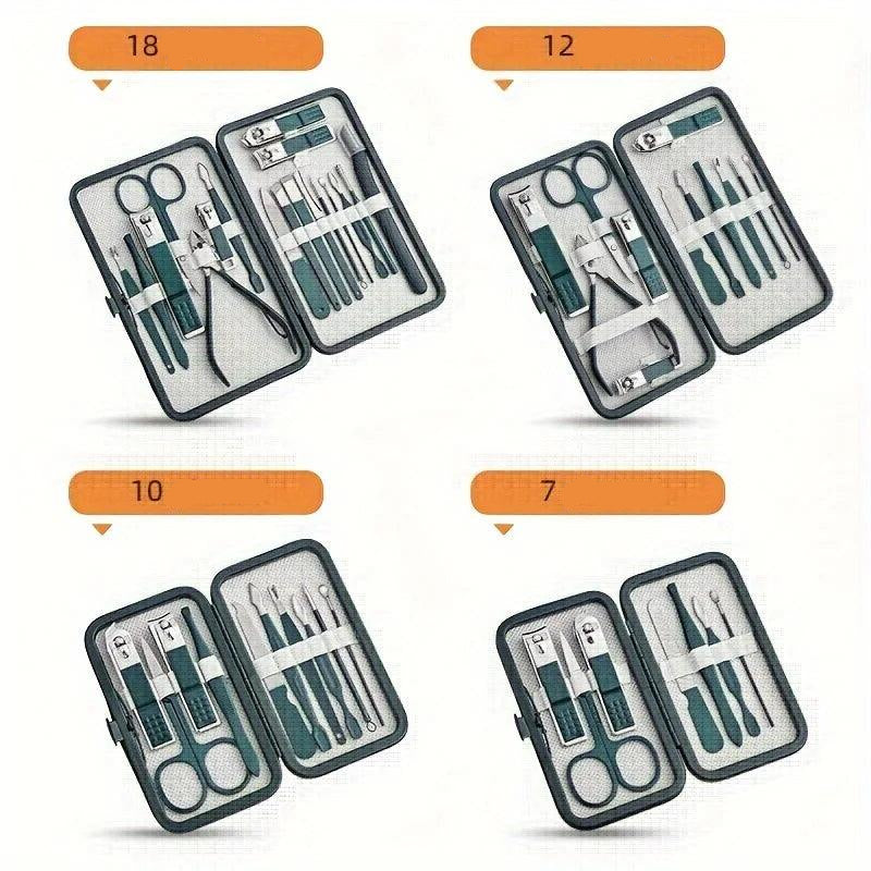 Kit de Cortadores e Acessórios para Unhas em Aço Inoxidável – Opções com 7, 10, 12 ou 18 Peças - Casareco